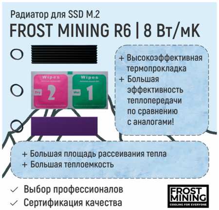 Радиатор SSD M.2 6мм + термопрокладка FrostMining 8Вт/Мк