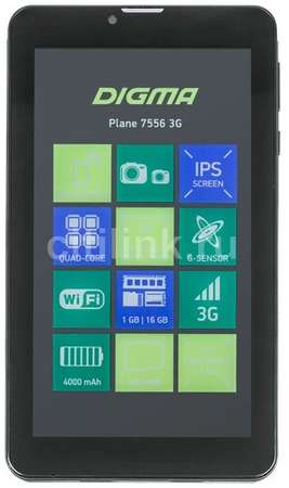 Планшет Digma Plane 7556 3G Black (MediaTek MT8321 1.3 GHz/1024Mb/16Gb/3G/Wi-Fi/GPS/Cam/7.0/1024x600/Android)