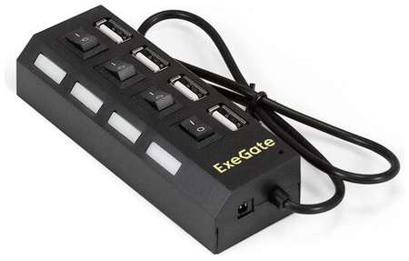 USB-Хаб (концентратор) 4-в-1 ExeGate DUB-42SW (кабель-адаптер USB2.0 --> 4xUSB2.0, кнопки включения/отключения для каждого порта, Plug&Play, черный) EX293977RUS 19846449554524