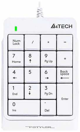 Числовой блок A4TECH Fstyler FK13P, USB, без русского алфавита, белый [fk13p white] 19846457702748