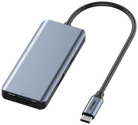 Хаб Recci RH07 7 в 1 Type-C to USB3.0, 2xUSB2.0, HDMI, PD, SD+TF, серый 19846474872223