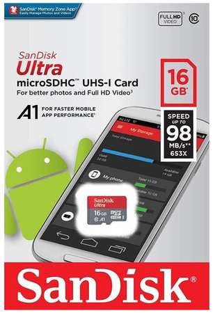 Micro SD 16GB SanDisk microSDHC Class 10 Ultra UHS-I A1 100MB/s SDSQUAR-016G-GN6MN