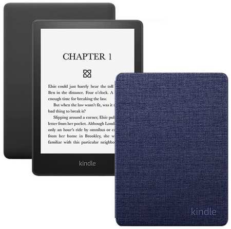 Электронная книга Amazon Kindle PaperWhite 2021 8Gb black Ad-Supported + фирменная обложка Ткань Blue 19846488396583