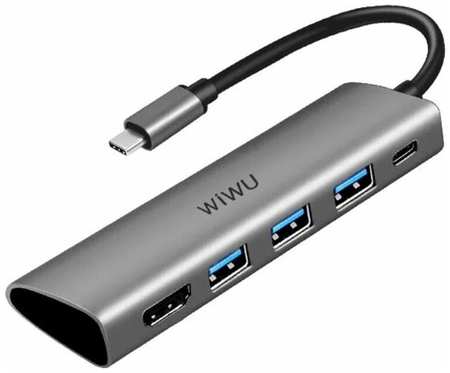 Хаб WiWU Alpha A531H Type-C to 3 x USB 3.0 / 1 x HDMI / 1 x Type-C Grey (Alpha 531H) 19846490708129
