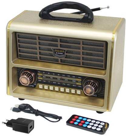 Радиоприёмник с симпатичным ретро-дизайном Meier M-2029BT Gold, с поддержкой Bluetooth, пультом ДУ и блоком питания DC 5V 1А в комплекте 19846499660653
