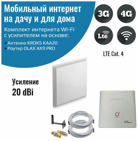 NETGIM Комплект интернета WiFi для дачи и дома 3G/4G/LTE – Роутер OLAX AX9 PRO с антенной KROKS KAA20-1700/2700F MIMO 20 ДБ 19846609282835