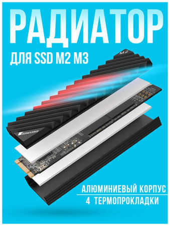 Радиатор для SSD M2 NVMe алюминиевый красный 19846620089732