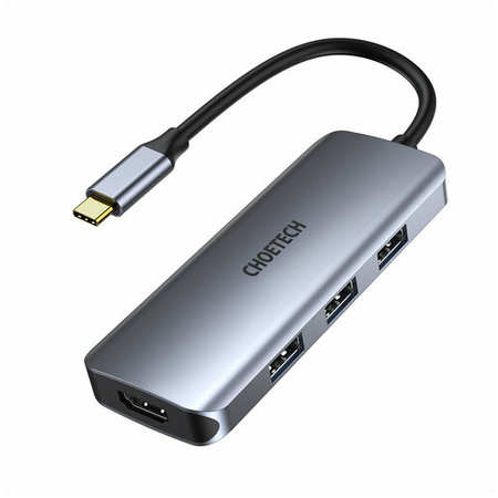 Док-станция хаб USB-C 7-в-1 Choetech, 1xHDMI, 3xUSB-A 3.0, 1xSD, 1xTF, 1xUSB-C, цвет серый (HUB-M19) 19846623362427