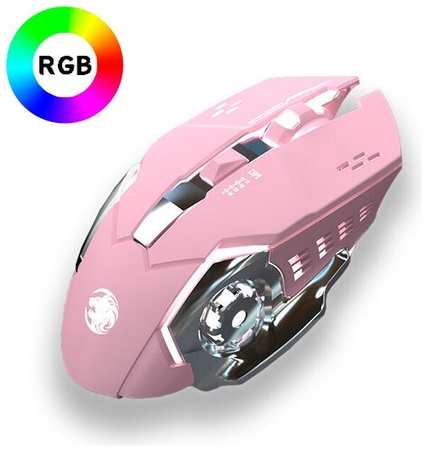 Механическая беспроводная мышь EWEADN, бесшумная, игровая, с подсветкой RGB, розовый/серебро 19846650977973