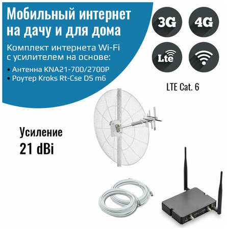 NETGIM Мобильный интернет на даче, за городом 3G/4G/WI-FI – Комплект роутер Kroks Rt-Cse DS m6 с антенной KNA21-700/2700P 19846653423561
