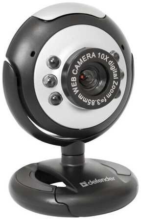 Web-камера с микрофоном для компьютера, Веб-камера для ноутбука DEFENDER C-110 0.3МП USB 2.0, подсветка, кнопка фото черная