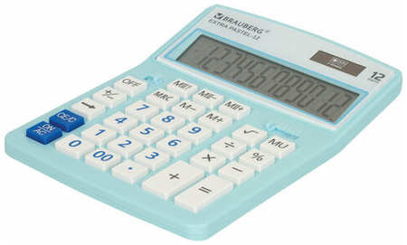 Калькулятор настольный BRAUBERG EXTRA PASTEL-12-LB (206x155 мм), 12 разрядов, двойное питание, голубой, 250486 19846724879526