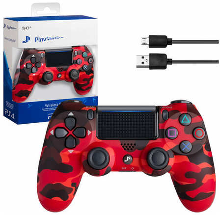 Isa Беспроводной джойстик (геймпад) для PS4, красный камуфляж (хаки) / Bluetooth 19846762322061