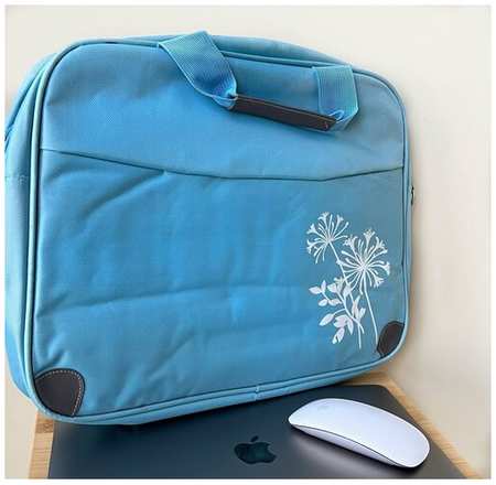 Сумка для ноутбука, макбука (Macbook) 13-15 дюймов с ремнем мужская, женская / Деловая сумка через плечо, размер 38-28-5 см, голубой 19846782364765