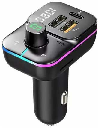 FM трансмиттер Bluetooth с RGB подсветкой / Модулятор автомобильный / Адаптер быстрой зарядки с 3 USB 3.1 A TDS-19