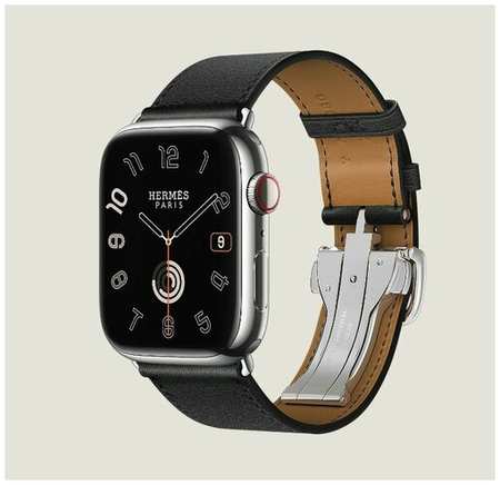 Часы Apple Watch Hermès Series 9 GPS + Cellular 45mm Silver Stainless Steel Case with Noir Swift Leather Single Tour Deployment Buckle 19846791143878