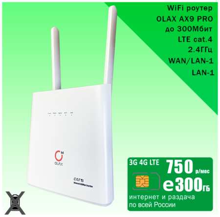 Комплект, Wi-Fi роутер OLAX AX9 PRO white, sim-карта с безлимитным** интернетом и раздачей за 900р/мес 19846801807529