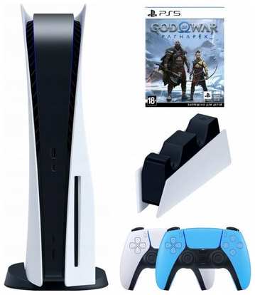 Игровая приставка Sony PlayStation 5 (3-ревизия)+2-й геймпад(голубой)+зарядное+God of War, 825 ГБ 19846823697577