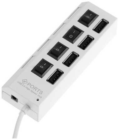 USB-разветвитель LuazON, 4 порта с индивидуальными выключателями белый 19846837878509