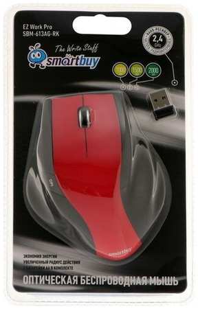 Мышь Smartbuy 613AG, беспроводная, оптическая, 2000 dpi, 2xAA , USB, красная 19846861769733