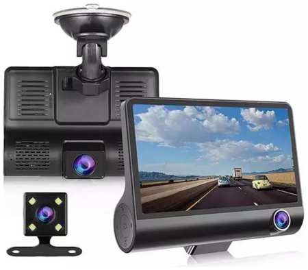 New Generation Автомобильный видеорегистратор Full HD 1080p / 3 камеры / G-сенсор / Цикличная запись/ Экран 4 дюйма/ камера заднего вида для парковки 19846881540673
