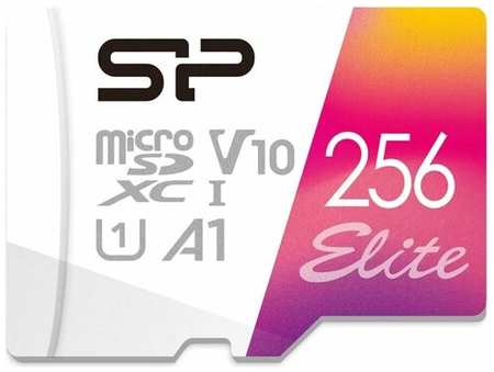 Карта памяти microSDXC UHS-I U1 Silicon Power Elite 256 ГБ, 100 МБ/с, Class 10, SP256GBSTXBV1V20SP, 1 шт, переходник SD