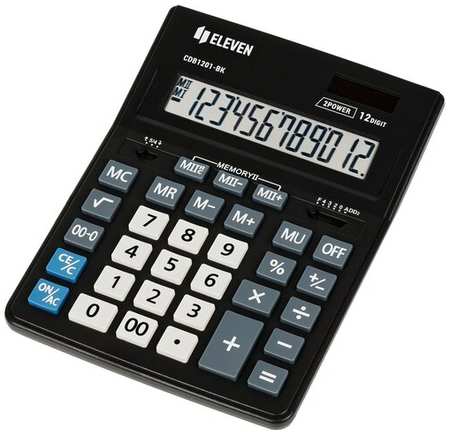 Калькулятор Eleven ″Business Line″, настольный, 12 разрядов, двойное питание, 155х205х35 мм, черный (CDB1201-BK) 19846888740240