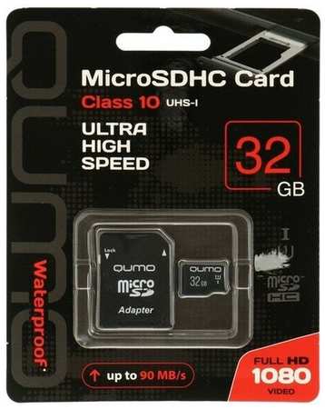 Карта памяти QUMO MicroSD, 32 Гб, SDHC, UHS-I, класс 10, с адаптером SD