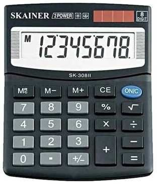 ИНТЭК Калькулятор Skainer SK-308II мал. наст. (пл, 8 разрд, 2 пит, чер. 100*124*32 мм) 19846888899907