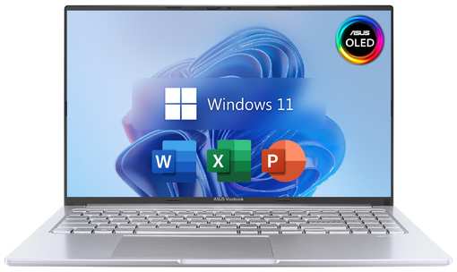 15.6″ Ноутбук ASUS VivoBook 15, 2.8К OLED (2880 x 1620), 130% sRGB 120Hz, Intel Core i7-12700H (14 ядер), RAM 16 ГБ, SSD 512 ГБ, Windows 11 Pro + Office 2021, Silver, Русская раскладка