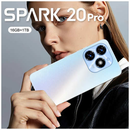 Смартфон Spark20 Pro, телефон, поддержка русского языка, сеть 5G, RAM 16GB+1TB, Android 13, белый 19847021936021