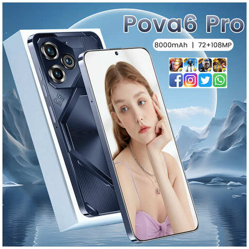 Смартфон , POVA6 Pro, мобильный телефон, поддержка русского языка, перфорированный экран, сеть 5G, память 16 ГБ+1 ТБ, Android 13, черный 19847021955814