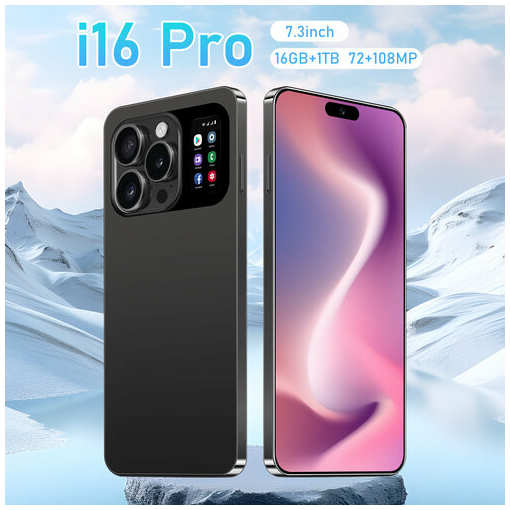 Смартфон i16 Pro, телефон, русский, полная сеть, дополнительный экран сзади, сеть 5G, память 16 ГБ+1 ТБ, мобильный телефон, синий 19847076315433