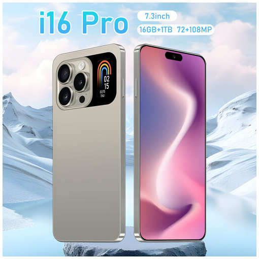 Смартфон i16 Pro, телефон, русский, полная сеть, дополнительный экран сзади, сеть 5G, память 16 ГБ+1 ТБ, мобильный телефон, серый 19847076315435