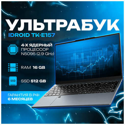 Ноутбук iDROID TK-E157, 15,6″ Intel Celeron N5095 (2.9 GHz, 4 ядра), RAM 16 GB, SSD 512 GB, Windows 11 Pro