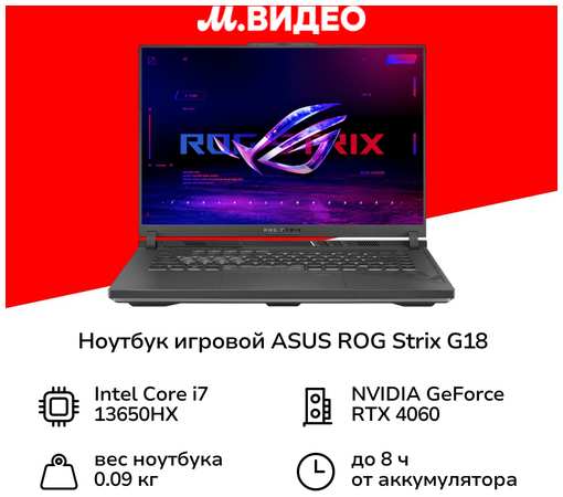 Ноутбук игровой ASUS ROG Strix G18 G814JV-N6186W/18″/Core i7-13650HX/16/1024/RTX 4060/Win/ (90NR0CM1-M00CH0)