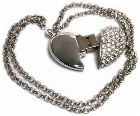 Centersuvenir.com Металлическая флешка с кристаллами ″Сердце″ (64 Гб / GB USB 2.0 /Silver HEART Подарок к 14 февраля для девушки)