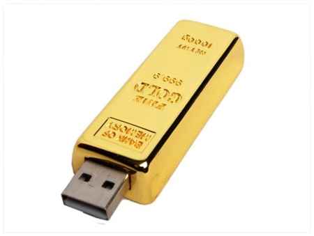 Металлическая флешка в виде слитка золота (64 Гб / GB USB 2.0 Золотой/ Gold_bar Флешнакоптель bar для гравировки логотипа)