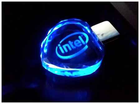 Стеклянная флешка с кристаллом сердце под гравировку 3D логотипа (64 Гб / GB USB 2.0 Синий/Blue cristal-03 apexto AP-UG004, LED) 19848000035842