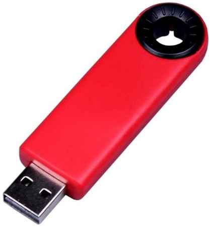 Классическая красная выдвижная пластиковая флешка с круглым отверстием (64 Гб / GB USB 2.0 / 035R)