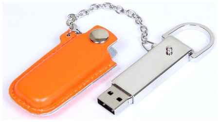 Массивная металлическая флешка с кожаным чехлом (16 Гб / GB USB 2.0 Оранжевый/Orange 214 Классная флешка оригинальный подарок для школьника) 19848000054392