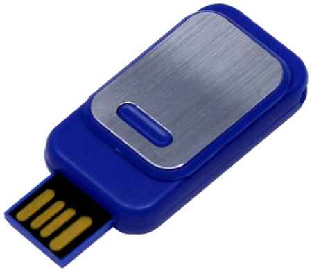 Пластиковая прямоугольная выдвижная флешка с металлической пластиной (32 Гб / GB USB 2.0 Синий/Blue 045) 19848000054906