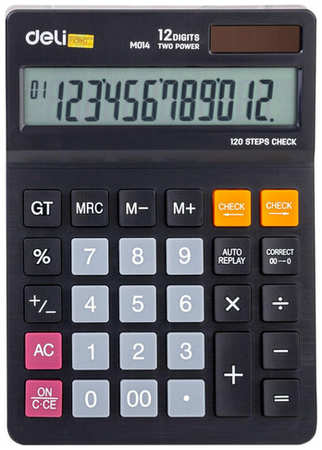 Калькулятор настольный полноразмерный Deli, 12-разр, дв. питание, черн EM01420 19848018491444
