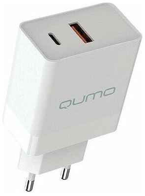 FirstShop Зарядное устройство Qumo Energy light 2 USB, Type- C + QC3.0, 20W,для iPhone 11/12/13 20W/Android/Адаптер питания выход USB-C/СЗУ для айфона 11/12/13