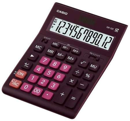 Калькулятор настольный CASIO GR-12С-WR (210×155 мм), 12 разрядов, двойное питание, бордовый 19848025312214
