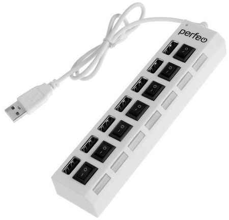 Разветвитель USB (Hub) Perfeo H033, 7 портов, USB 2.0, белый 19848029950298