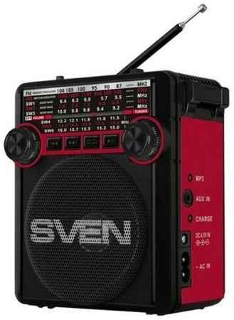 Sven Колонки SRP-355, красный, радиоприемник, мощность 3 Вт RMS , FM AM SW, USB, SD microSD, фонарь, встроенный аккумулятор 19848077532027
