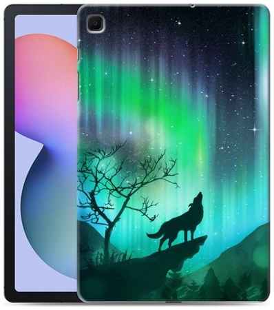 100gadgets Дизайнерский силиконовый чехол для Самсунг Гэлакси Таб С6 Лайт / Samsung Galaxy Tab S6 Lite Северное сияние и волк