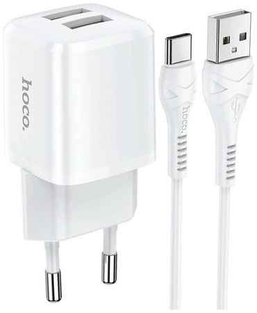 Адаптер питания Hoco N8 Briar dual port charger с кабелем MicroUSB (2USB: 5V max 2.4A) Белый 19848191609229