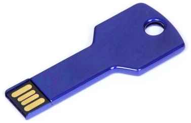 Металлическая флешка Ключ для нанесения логотипа (128 Гб / GB USB 2.0 Синий/Blue KEY Гравировка логотипа компании) 19848195327406